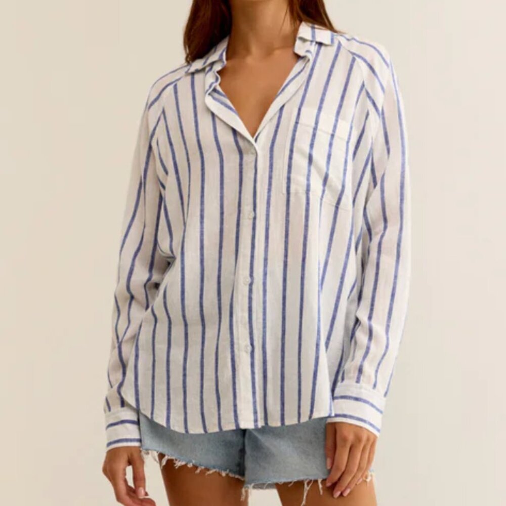 Z Supply Perfect Linen Striped Top (Palace Blue) (Small) NWT